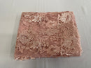 Flower Cluster Fancy Border Fabric - Blush Pink - Embroidered Flower Design on Lace Mesh By Yard