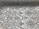 Silver Beaded Fabric 3D Damask Design Embroidered 3D Pattern Design Fabric on Mesh Sold By The Yard