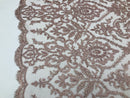 Blush Beaded Fabric 3D Damask Design Embroidered 3D Pattern Design Fabric on Mesh Sold By The Yard