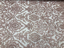 Blush Beaded Fabric 3D Damask Design Embroidered 3D Pattern Design Fabric on Mesh Sold By The Yard