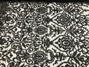 Black Beaded Fabric 3D Damask Design Embroidered 3D Pattern Design Fabric on Mesh Sold By The Yard