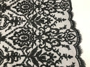 Black Beaded Fabric 3D Damask Design Embroidered 3D Pattern Design Fabric on Mesh Sold By The Yard