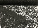 Black Beaded Fabric 3D Damask Design Embroidered 3D Pattern Design Fabric on Mesh Sold By The Yard