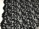 Guipure 3D Lace Fabric - Black - Embroidered 3D Flower with Bead Lace Fabric Sold By The Yard