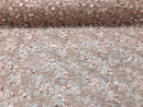 Guipure 3D Lace Fabric - Blush - Embroidered 3D Flower with Bead Lace Fabric Sold By The Yard