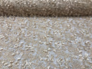 Guipure 3D Lace Fabric - Light Gold - Embroidered 3D Flower with Bead Lace Fabric Sold By The Yard