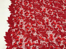 Guipure 3D Lace Fabric - Red - Embroidered 3D Flower with Bead Lace Fabric Sold By The Yard