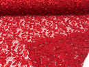Guipure 3D Lace Fabric - Red - Embroidered 3D Flower with Bead Lace Fabric Sold By The Yard