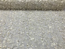 Guipure 3D Lace Fabric - Ivory - Embroidered 3D Flower with Bead Lace Fabric Sold By The Yard