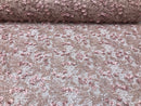 Guipure 3D Lace Fabric - Dusty Rose - Embroidered 3D Flower with Bead Lace Fabric Sold By The Yard