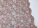 Guipure 3D Lace Fabric - Dusty Rose - Embroidered 3D Flower with Bead Lace Fabric Sold By The Yard