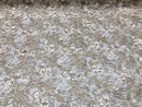 Guipure 3D Lace Fabric - Champagne - Embroidered 3D Flower with Bead Lace Fabric Sold By The Yard