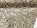 Guipure 3D Lace Fabric - Champagne - Embroidered 3D Flower with Bead Lace Fabric Sold By The Yard