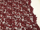 Guipure 3D Lace Fabric - Burgundy - Embroidered 3D Flower with Bead Lace Fabric Sold By The Yard
