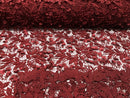 Guipure 3D Lace Fabric - Burgundy - Embroidered 3D Flower with Bead Lace Fabric Sold By The Yard