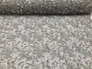 Guipure 3D Lace Fabric - Silver - Embroidered 3D Flower with Bead Lace Fabric Sold By The Yard