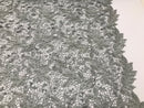Guipure 3D Lace Fabric - Silver - Embroidered 3D Flower with Bead Lace Fabric Sold By The Yard