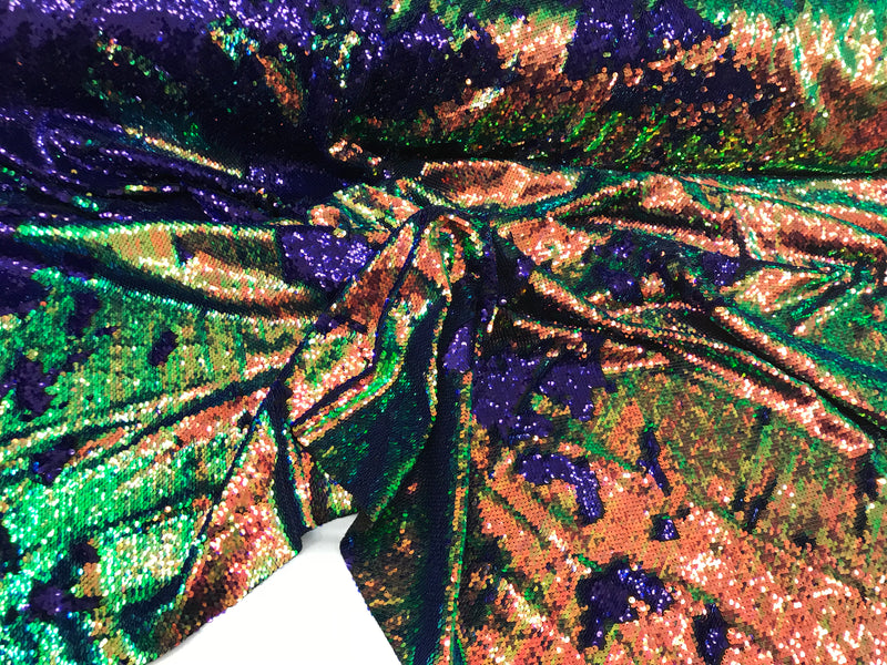 Two Tone Reversible - Rainbow - 2 Way Stretch Iridescent Shiny Sequins Fabric By The Yard