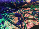Two Tone Reversible - Rainbow - 2 Way Stretch Iridescent Shiny Sequins Fabric By The Yard