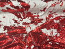 Two Tone Reversible - Red / White - 2 Way Stretch Iridescent Shiny Sequins Fabric By The Yard