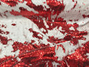 Two Tone Reversible - Red / White - 2 Way Stretch Iridescent Shiny Sequins Fabric By The Yard