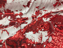 Two Tone Reversible - Red / White - 2 Way Stretch Iridescent Shiny Sequins Fabric By The Yard