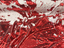 Two Tone Reversible - Red / White - 2 Way Stretch Iridescent Shiny Sequins Fabric By The Yard