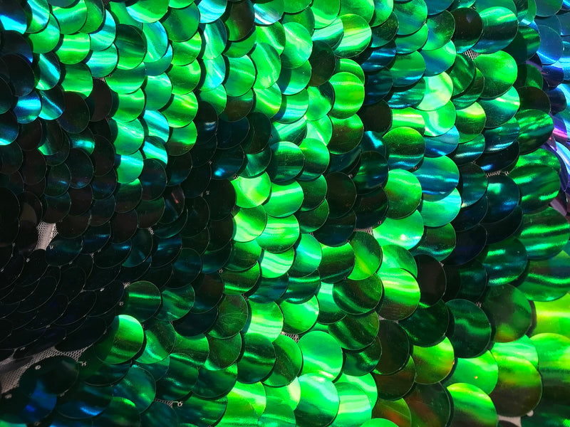 Iridescent - Blue/Green - Circle Sequins Hologram Fabric - Multi-Color Fabric Sold By The Yard