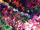 Iridescent - Pink/Blue - Circle Sequins Hologram Fabric - Multi-Color Fabric Sold By The Yard