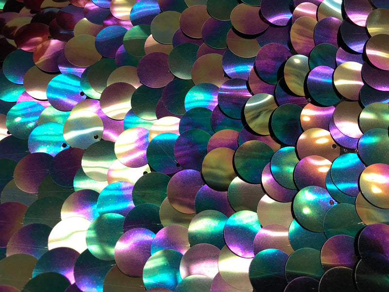 Iridescent - Silver - Circle Sequins Hologram Fabric - Multi-Color Fabric Sold By The Yard