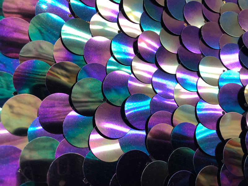 Iridescent - Silver - Circle Sequins Hologram Fabric - Multi-Color Fabric Sold By The Yard