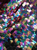 Iridescent - Silver - Circle Sequins Hologram Fabric - Multi-Color Fabric Sold By The Yard