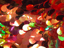 Iridescent Sequins Hologram Fabric - Orange/Pink Oval Teardrops - 58 Inch Fabric Sold By The Yard