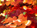 Iridescent Sequins Hologram Fabric - Orange/Pink Oval Teardrops - 58 Inch Fabric Sold By The Yard