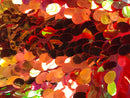 Iridescent Sequins Hologram Fabric - Orange/Pink Oval Teardrops - 58 Inch Fabric Sold By The Yard