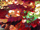 Iridescent Sequins Hologram Fabric - Orange/Pink Oval Teardrops - 58 Inch Fabric Sold By The Yard