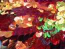 Iridescent Sequins Hologram Fabric - Orange/Pink Oval Teardrops - 58 Inch Fabric Sold By The Yard