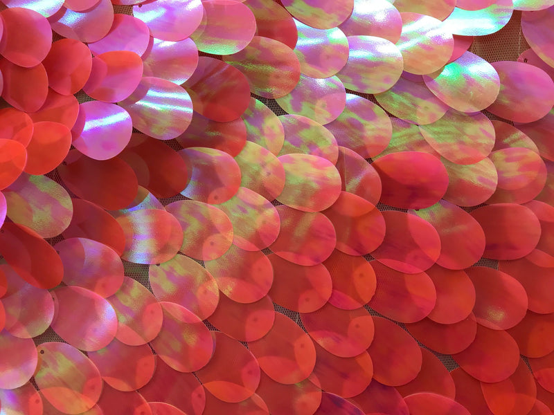 Iridescent Sequins Hologram Fabric - Pink Oval Teardrops - 58 Inch Fabric Sold By The Yard