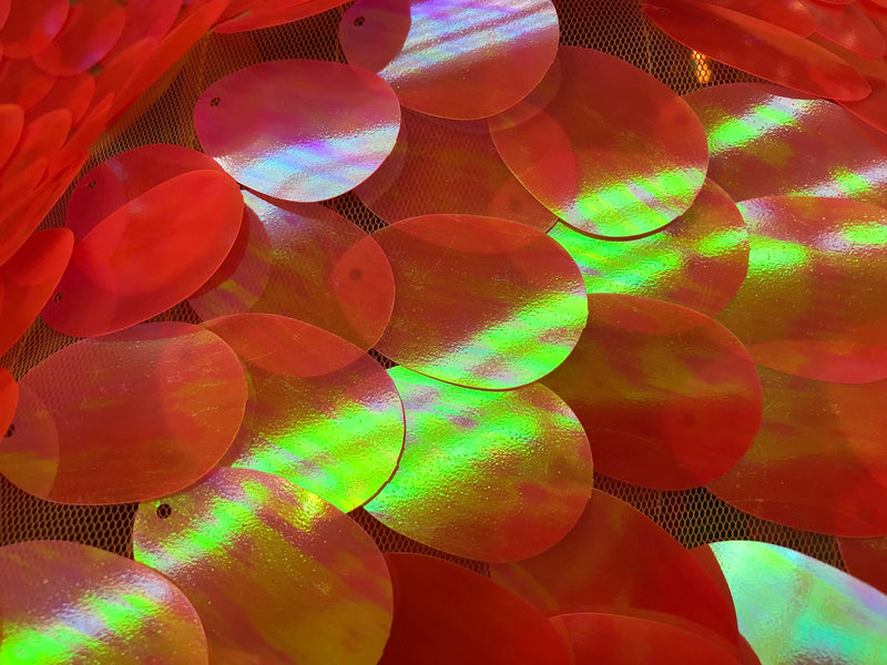 Iridescent Sequins Hologram Fabric - Pink Oval Teardrops - 58 Inch Fabric Sold By The Yard