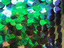Iridescent Sequins Hologram Fabric - Blue/Green Oval Teardrops - 58 Inch Fabric Sold By The Yard