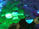 Iridescent Sequins Hologram Fabric - Blue/Green Oval Teardrops - 58 Inch Fabric Sold By The Yard
