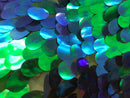 Iridescent Sequins Hologram Fabric - Blue/Green Oval Teardrops - 58 Inch Fabric Sold By The Yard