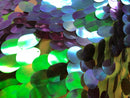 Iridescent Sequins Hologram Fabric - Blue/Green Oval Teardrops - 58 Inch Fabric Sold By The Yard
