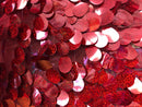 Iridescent Sequins Hologram Fabric - Red Oval Teardrops - 58 Inch Fabric Sold By The Yard