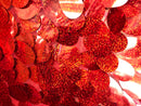 Iridescent Sequins Hologram Fabric - Red Oval Teardrops - 58 Inch Fabric Sold By The Yard