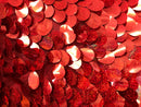 Iridescent Sequins Hologram Fabric - Red Oval Teardrops - 58 Inch Fabric Sold By The Yard