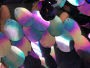 Iridescent Sequins Hologram Fabric - Blue/Purple Oval Teardrops - 58 Inch Fabric Sold By The Yard