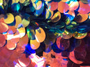 Iridescent Sequins Hologram Fabric - Multi-Color Oval Teardrops - 58 Inch Fabric Sold By The Yard