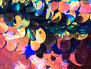 Iridescent Sequins Hologram Fabric - Multi-Color Oval Teardrops - 58 Inch Fabric Sold By The Yard