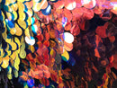 Iridescent Sequins Hologram Fabric - Multi-Color Oval Teardrops - 58 Inch Fabric Sold By The Yard